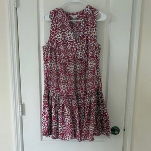 Cynthia Rowley Sleeveless Pink and White Patterned Tiered Dress